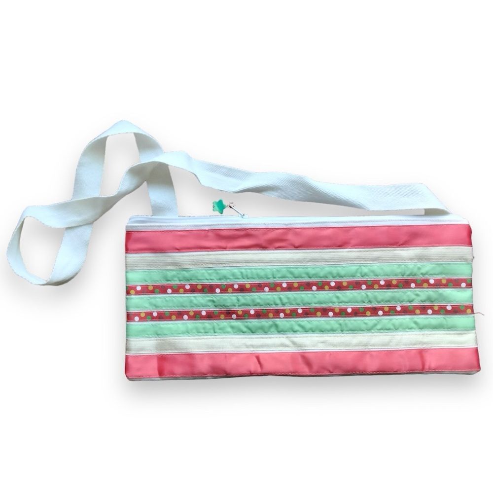 Coral Striped Flat Iron Curling Iron Storage Pouch Lingerie Bag NEW